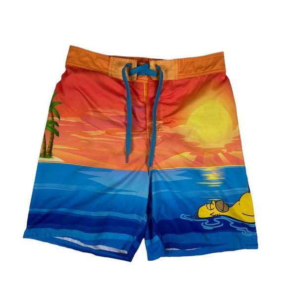 The Simpsons Other - The Simpsons Homer Duff Swim Trunks Orange Blue Beach Shorts Bathing Suit Mens M